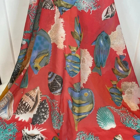 Unique Orange Fish themed Scarf - hints of blue & coral - made in Italy - Picture 5 of 5